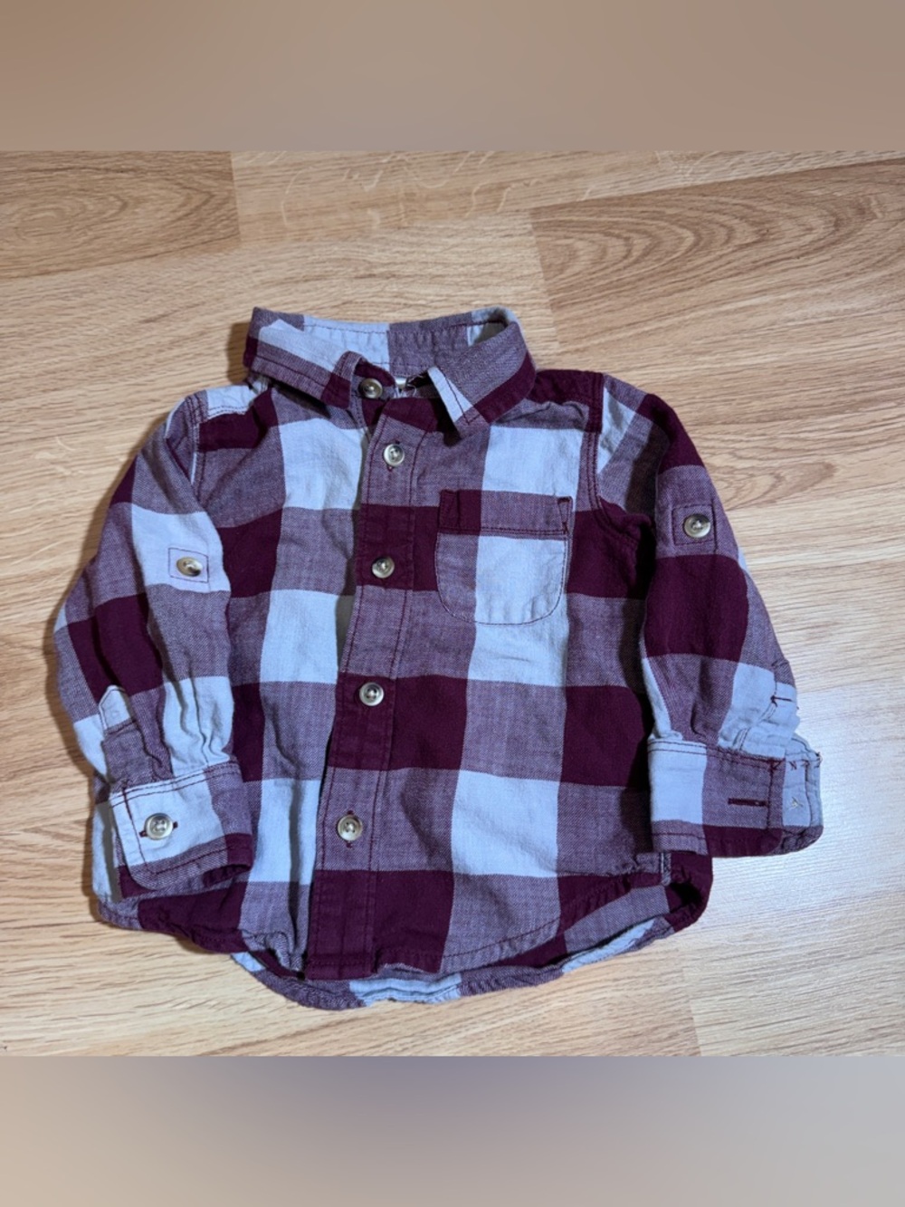 Old Navy Boys Burgundy & White Plaid Button-Down Shirt